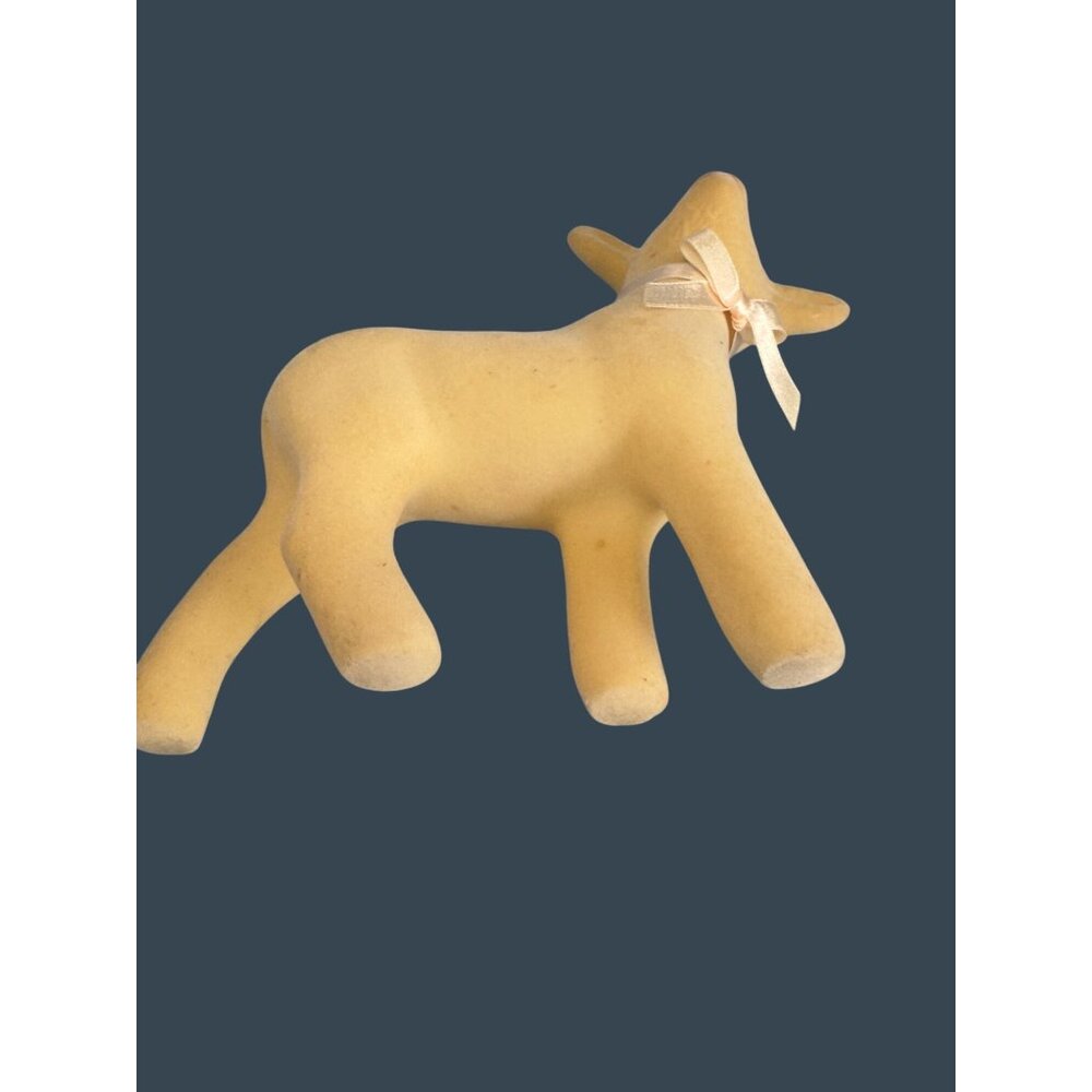 Vintage Midcentury Flocked Lamb Figurine W/ Satin Bow 7.5" - Picture 7 of 9